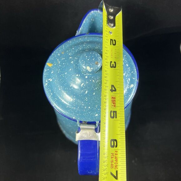 Vintage Blue Spatter Enamelware Coffee Pot Rustic Farmhouse Vase - Picture 10 of 10